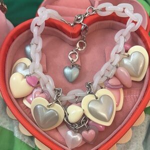 TARINA Tarantino Heart Charm Necklace with Pink and Silver Accents Rare!